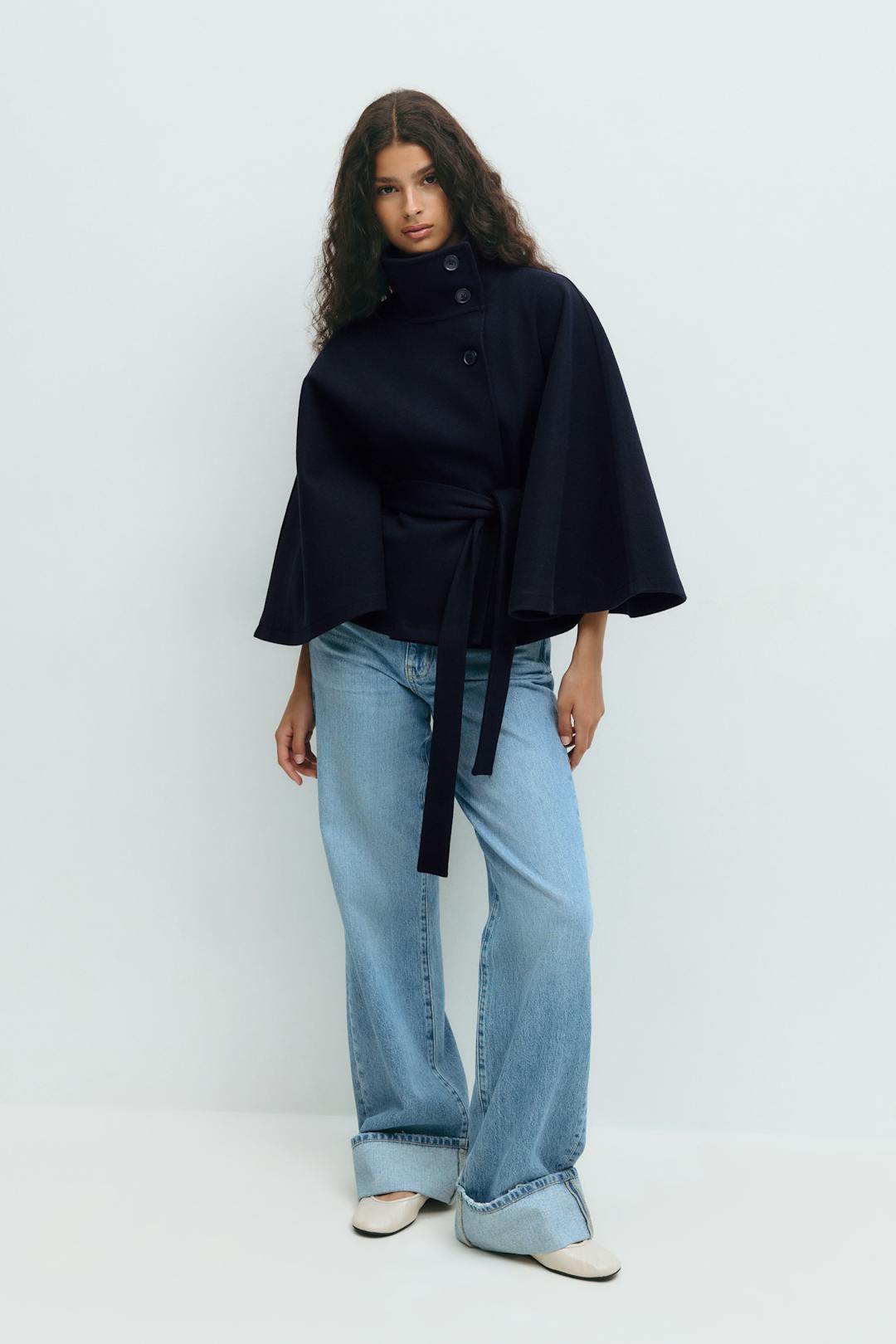 Beatrice | Cappotto Mantella Donna Collo Alto con Cintura - Linea Scenica