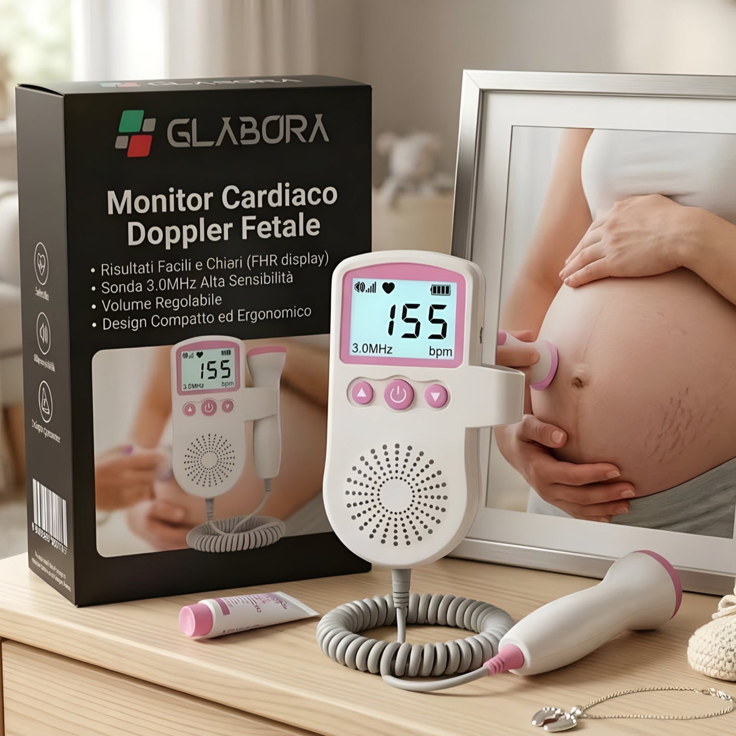 Monitor Cardiaco Doppler Fetale | Display LCD e Altoparlante Integrato | Facile Monitoraggio della Frequenza Cardiaca a Casa