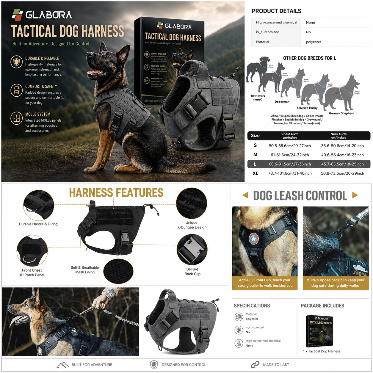 GLABORA KIT ADDESTRAMENTO CANI PROFESSIONALE 4-IN-1 | COLLARE ALPHA, REPELLENTE ULTRASUONI, PETTORINA TATTICA E MARSUPIO SNACK