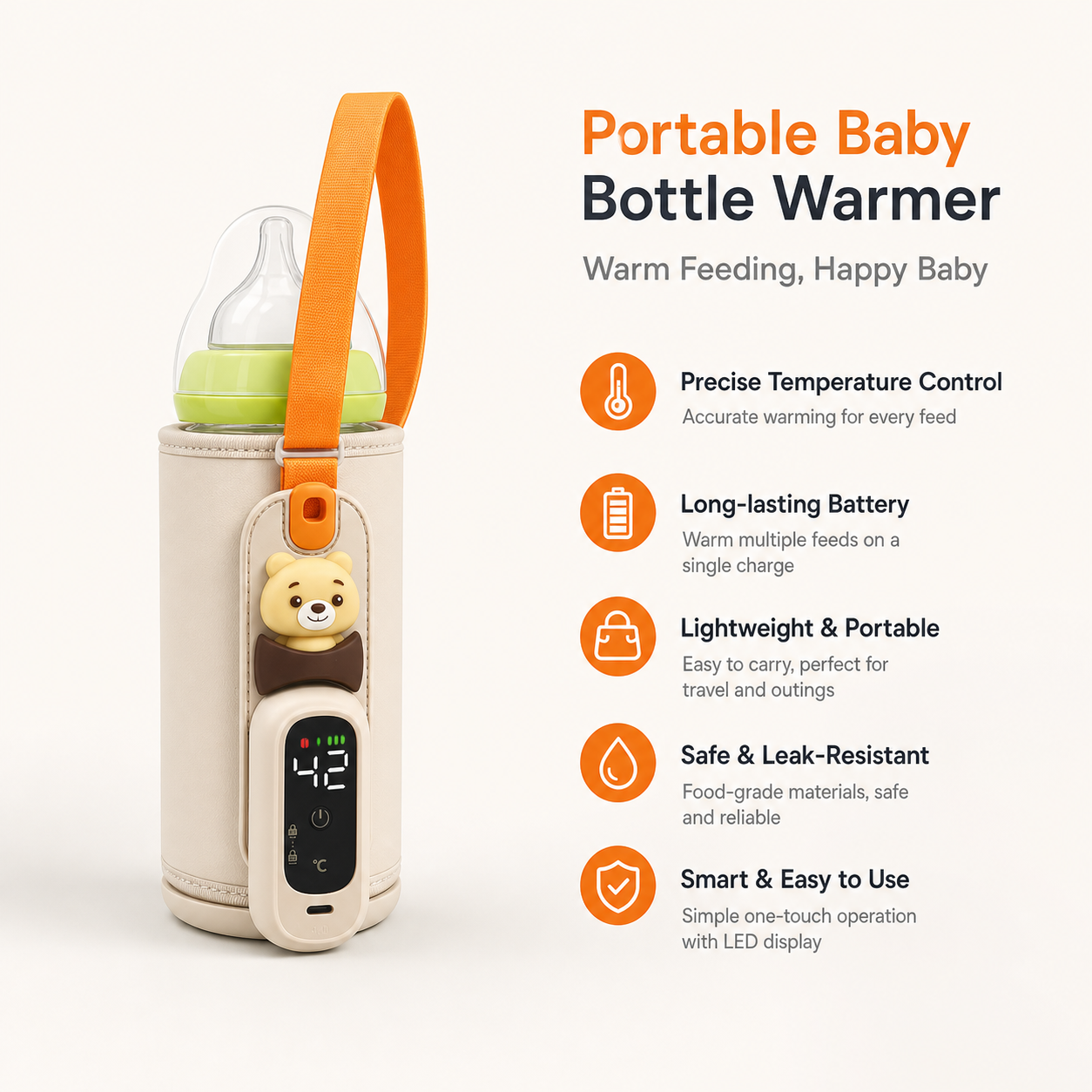 Scaldabiberon Portatile con Controllo Temperatura 38-50°C | Design Compatto per Viaggi e Uso Quotidiano