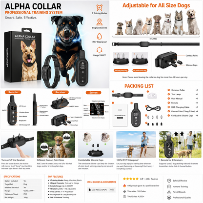 GLABORA KIT ADDESTRAMENTO CANI PROFESSIONALE 4-IN-1 | COLLARE ALPHA, REPELLENTE ULTRASUONI, PETTORINA TATTICA E MARSUPIO SNACK