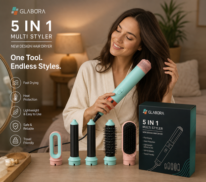 Styler MultiFunzione 5 in 1 | Asciugacapelli con Spazzola ad Aria Calda e Cilindro Arricciacapelli | Strumento Versatile per Styling Capelli Perfetti