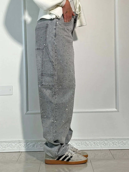 Renata | Women's Balloon Jeans with Jewel Details - Shimmering Carpenter Style
