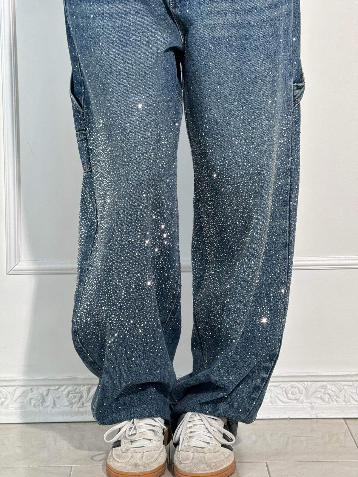 Renata | Women's Balloon Jeans with Jewel Details - Shimmering Carpenter Style