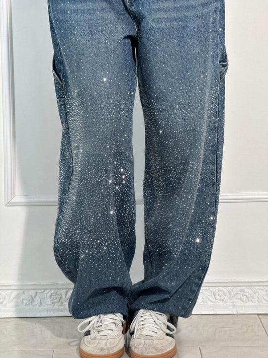 Renata | Women's Balloon Jeans with Jewel Details - Shimmering Carpenter Style