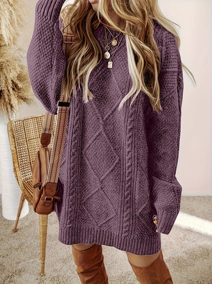 Annalisa | Women's Cable-Knit Sweater Dress with Crew Neck - Timeless Warmth and Style