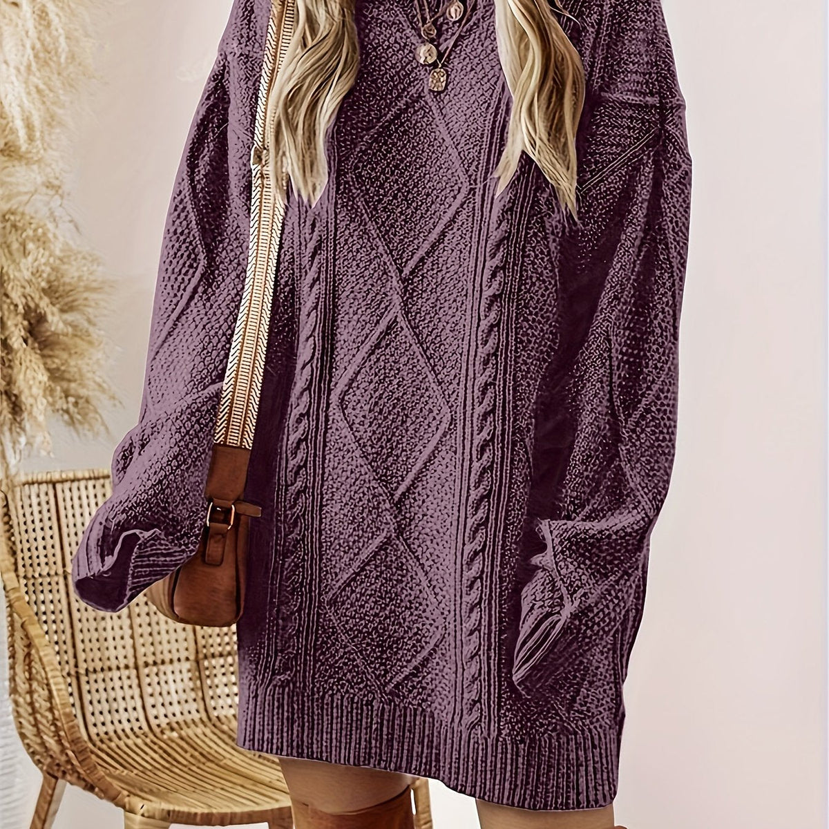 Annalisa | Women's Cable-Knit Sweater Dress with Crew Neck - Timeless Warmth and Style