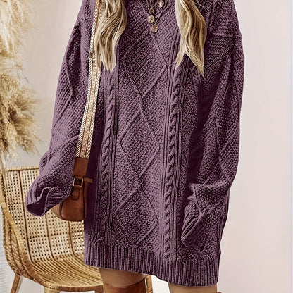 Annalisa | Women's Cable-Knit Sweater Dress with Crew Neck - Timeless Warmth and Style