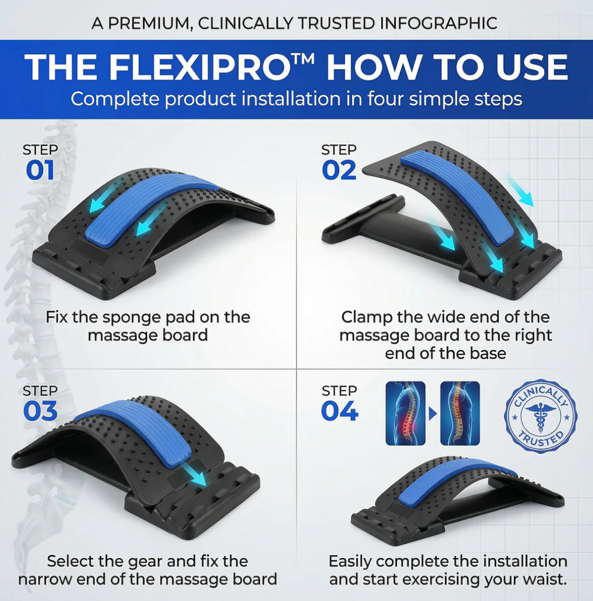 SpineFlex Pro | Barella Regolabile per Schiena con Supporto Ergonomico | Sollievo e Mobilità Quotidiana