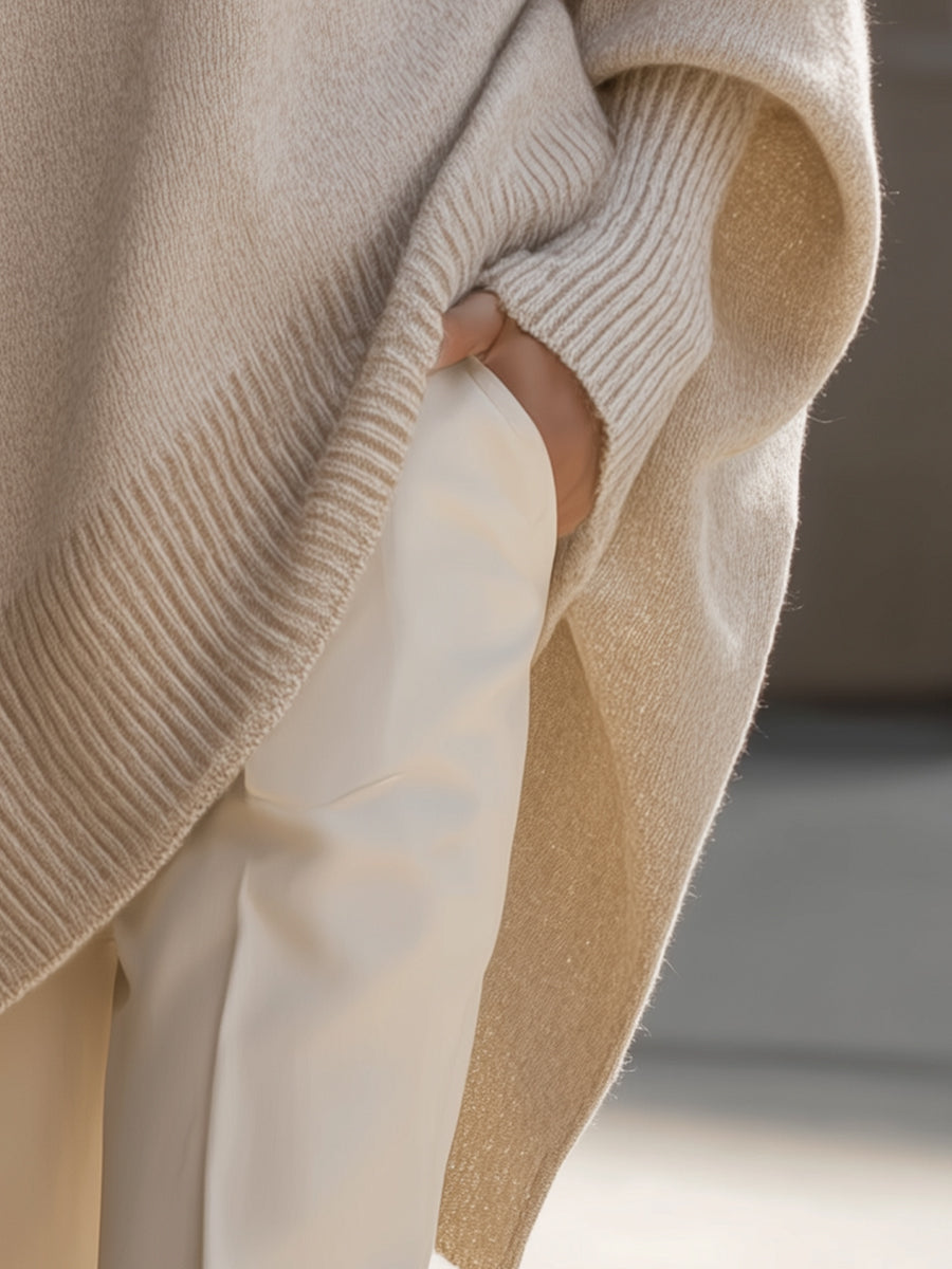 Livia | Women's Oversized Poncho Sweater with Asymmetrical Hem - Elegant Comfort