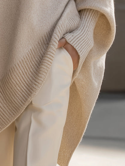 Livia | Women's Oversized Poncho Sweater with Asymmetrical Hem - Elegant Comfort