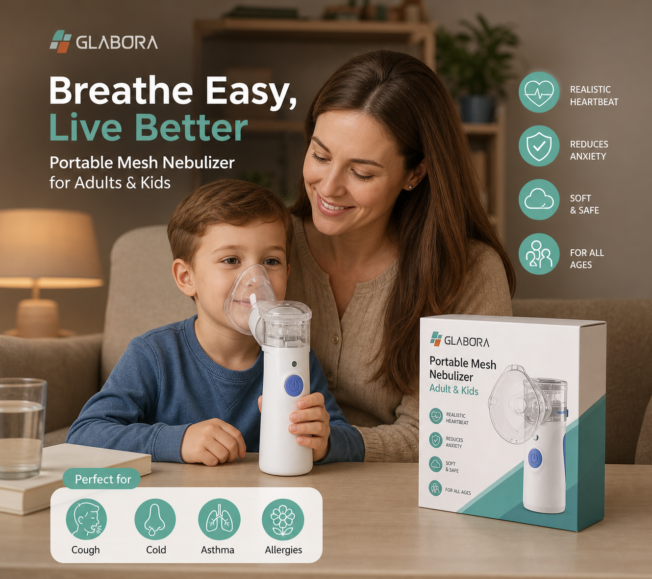 Nebulizzatore Portatile | Nebulizzatore a Rete con Spegnimento Automatico | Compatto e Silenzioso per Adulti e Bambini
