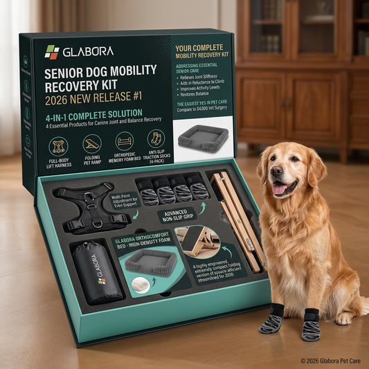 GLABORA KIT MOBILITÀ CANI SENIOR 4-IN-1 | IMBRACATURA SOLLEVAMENTO, RAMPA PIEGHEVOLE, LETTO ORTOPEDICO E CALZINI ANTISCIVOLO