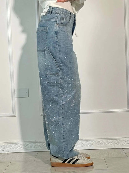Renata | Women's Balloon Jeans with Jewel Details - Shimmering Carpenter Style