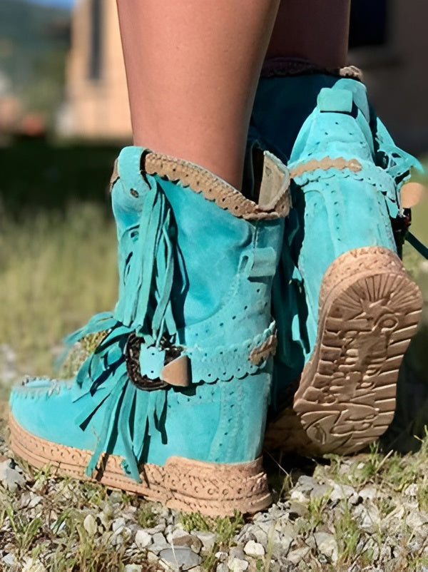 Eleonora | Boho Women's Ankle Boots with Western-Style Fringe - Casual Character
