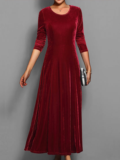 Susanna | Women's Long-Sleeved Velvet Maxi Dress with Flared Skirt - Formal Events