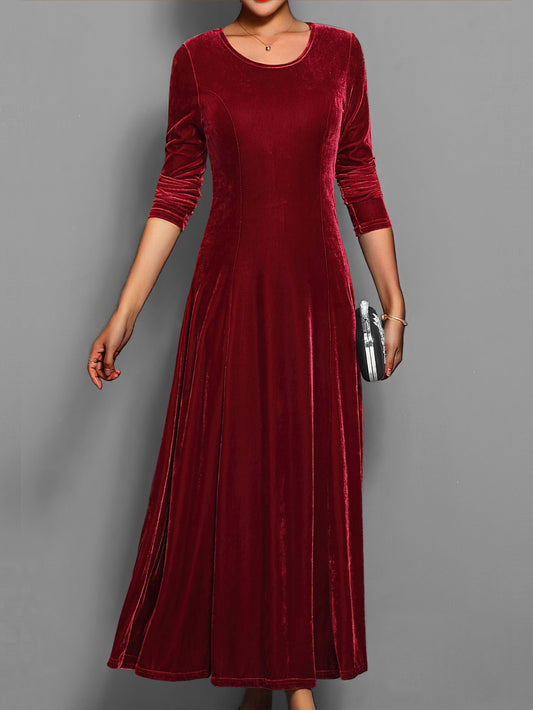 Susanna | Women's Long-Sleeved Velvet Maxi Dress with Flared Skirt - Formal Events