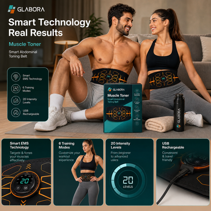 EMS Toning Belt | Rechargeable Muscle Stimulator with 10 Modes | Effective Workout to Tone and Strengthen Muscles
