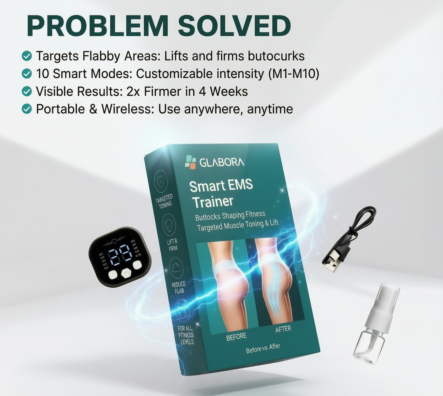 EMS Trainer | Dispositivo per Glutei con Stimolazione Elettrica | Ergonomico e Portatile per Tonificazione Efficace