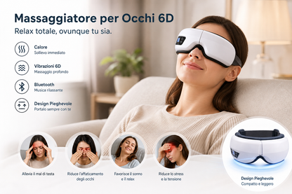 Massaggiatore per Occhi Smart 6D con Calore e Vibrazioni | Design Pieghevole per Relax Totale
