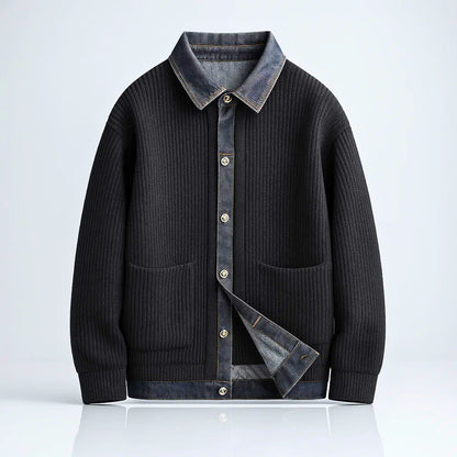 Leonardo | Men's Knit Cardigan Jacket with Denim Lining - Vintage Character
