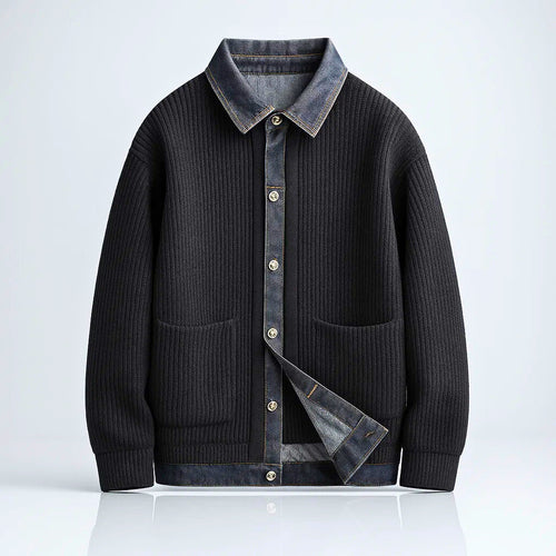 Leonardo | Men's Knit Cardigan Jacket with Denim Lining - Vintage Character
