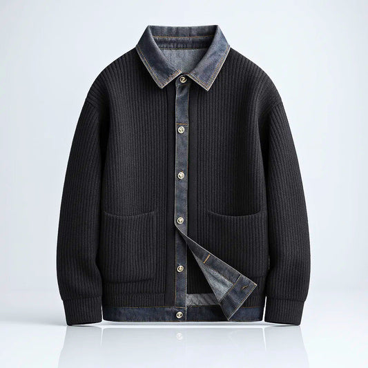 Leonardo | Men's Knit Cardigan Jacket with Denim Lining - Vintage Character