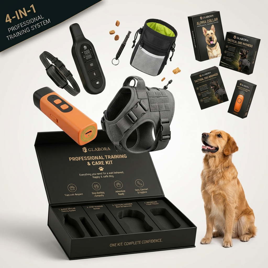 GLABORA KIT ADDESTRAMENTO CANI PROFESSIONALE 4-IN-1 | COLLARE ALPHA, REPELLENTE ULTRASUONI, PETTORINA TATTICA E MARSUPIO SNACK