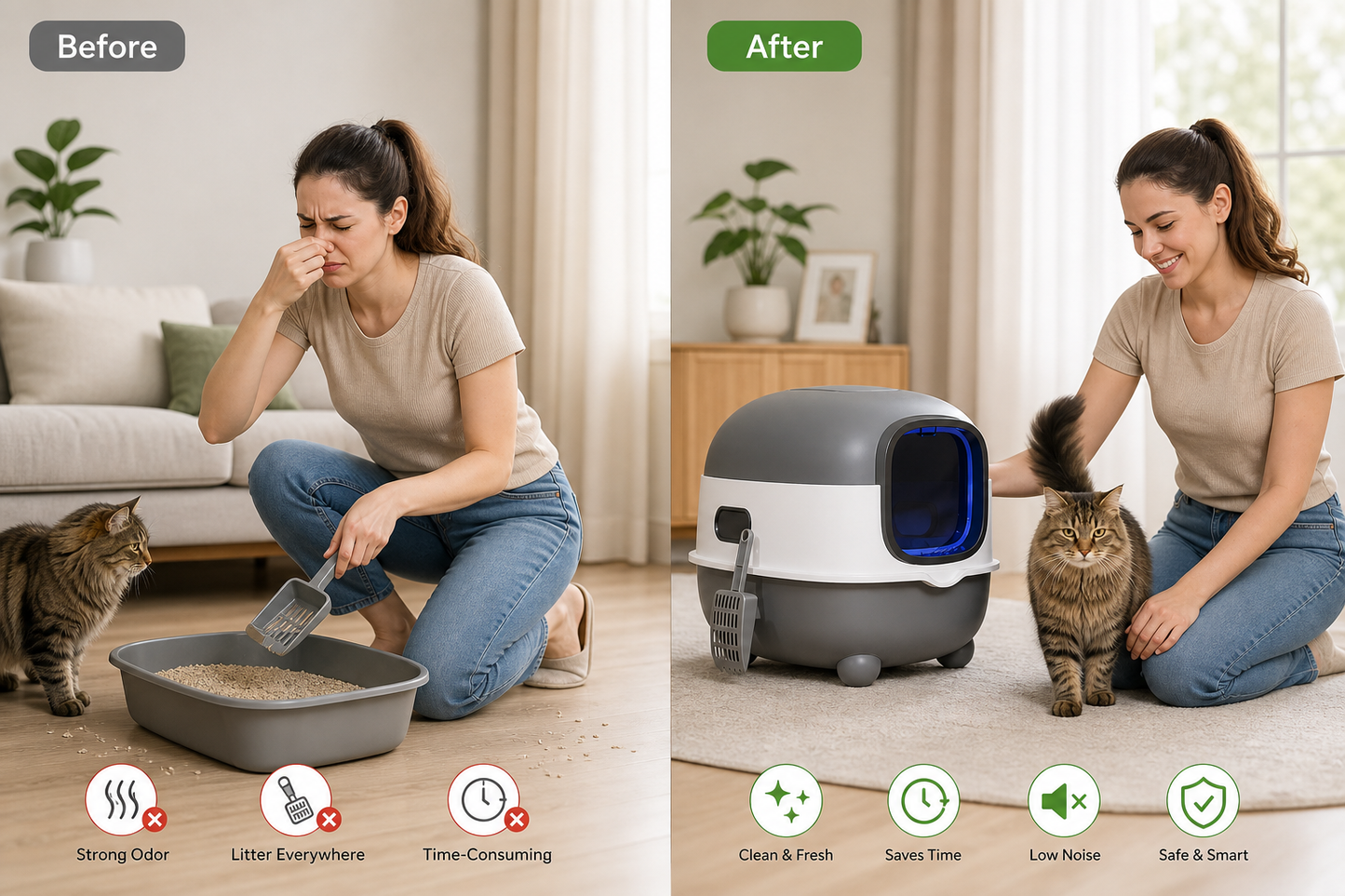 Lettiera Gatto Chiusa con Design a Cupola e Paletta Inclusa | Spazio Ampio per Comfort e Pulizia