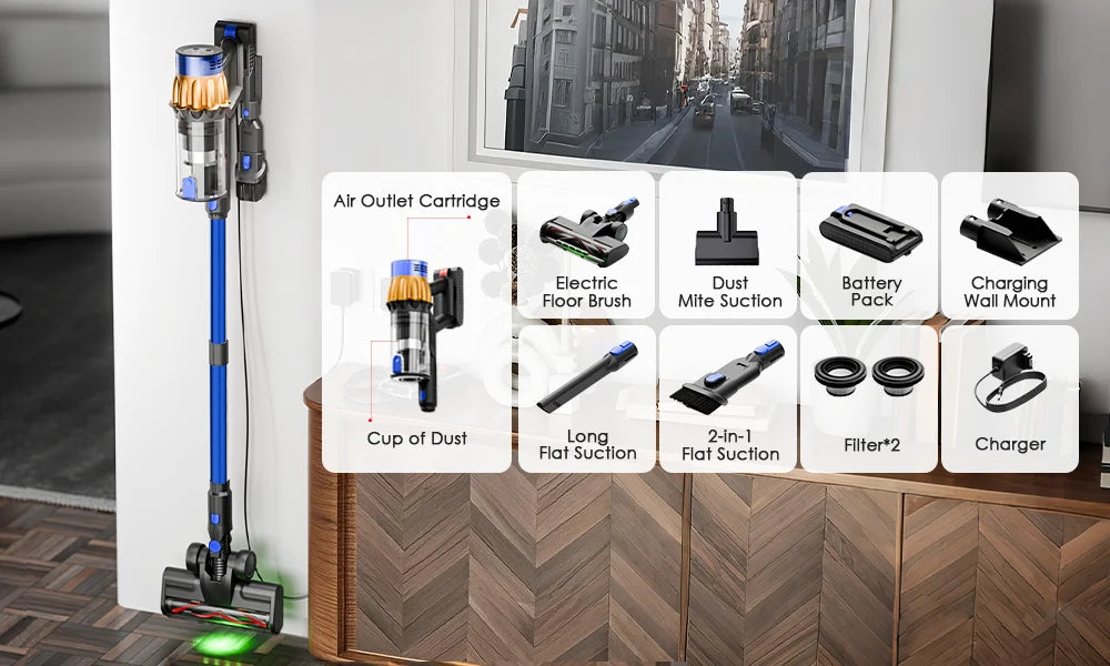 Cordless Vacuum Cleaner | Powerful 55kPa Suction and Ergonomic Design | Ideal for Efficient and Effortless Cleaning