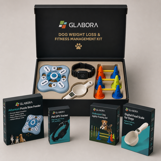 Glabora Afslank- & Fitnesspakket voor Honden 4-in-1 | SLOW FEEDER PUZZEL, GPS TRACKER, AGILITY SET EN DIGITALE WEGER