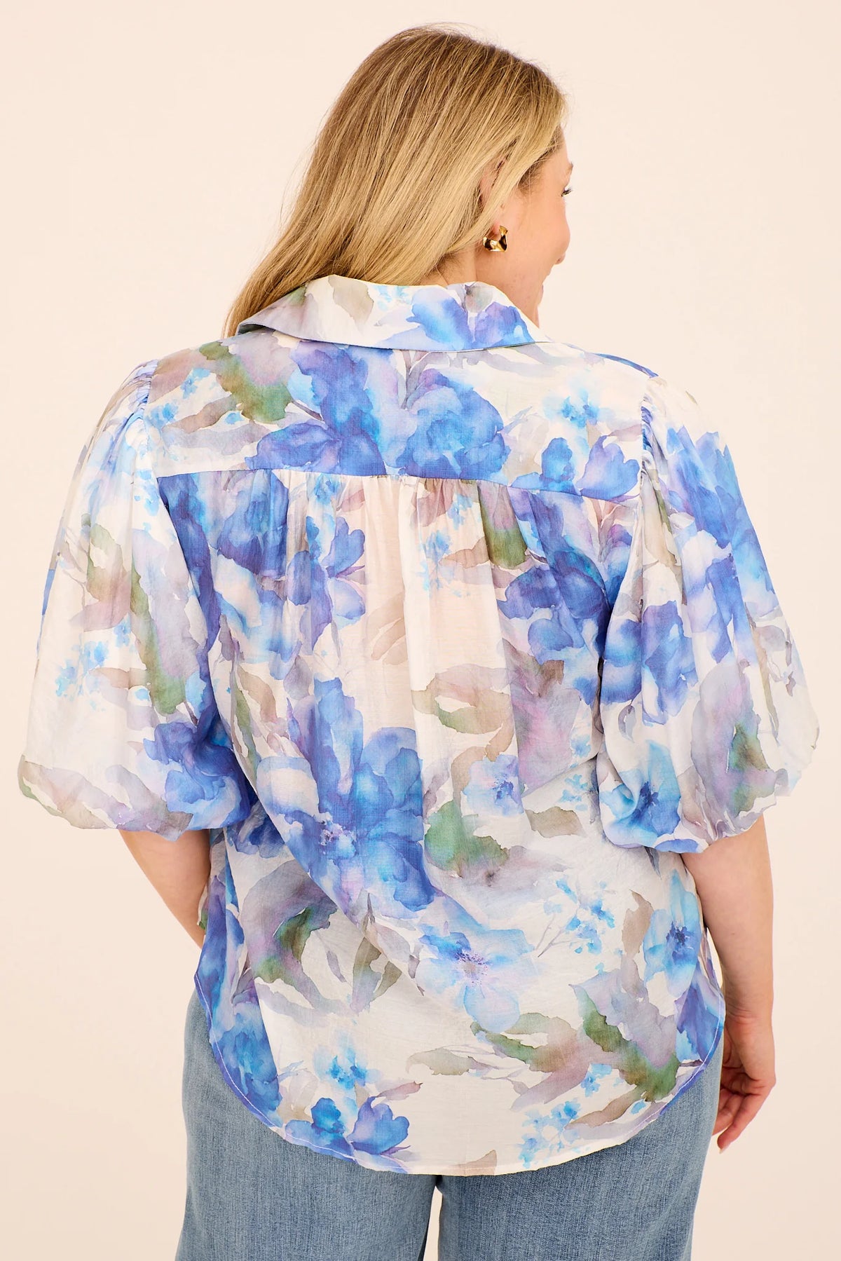 Aeryn | Elegante Camicia Donna Blu Floreale Rilassata 4