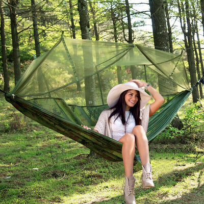 Dubbele kampeerhangmat | Waterafstotend nylon met luifel voor comfort buiten