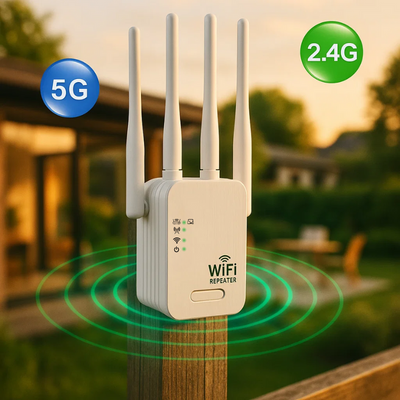 Amplificatore Segnale WiFi Esterno | Ripetitore Dual-Band Fino a 1200 Mbps | Estendi la Connessione per Giardino e Ufficio