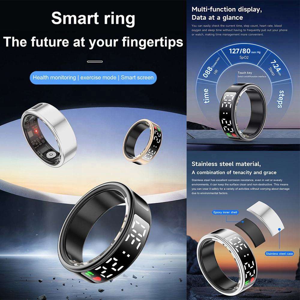 Anello Smart | Tracker Fitness Elegante in Acciaio Inossidabile con Display Integrato | Impermeabile IP68 per Attività Quotidiane 3