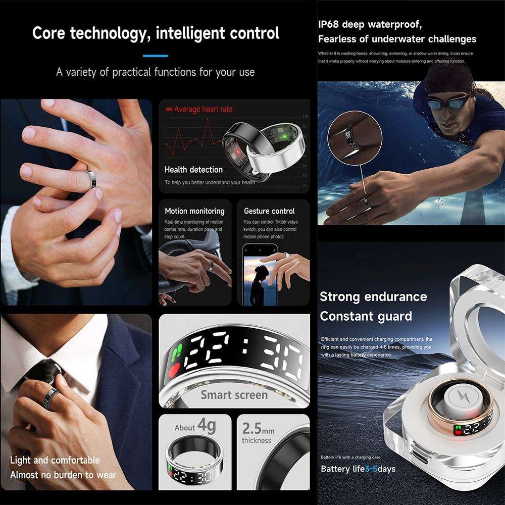 Anello Smart | Tracker Fitness Elegante in Acciaio Inossidabile con Display Integrato | Impermeabile IP68 per Attività Quotidiane 4