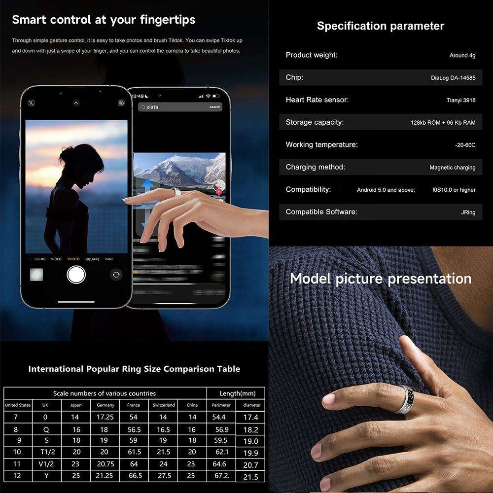 Anello Smart | Tracker Fitness Elegante in Acciaio Inossidabile con Display Integrato | Impermeabile IP68 per Attività Quotidiane 6