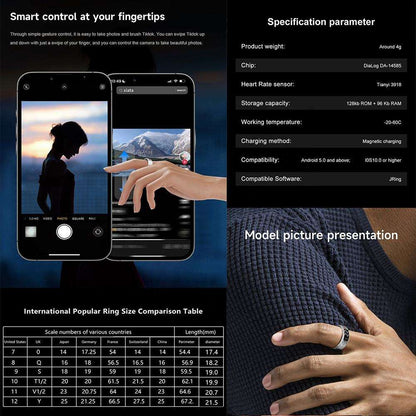 Anello Smart | Tracker Fitness Elegante in Acciaio Inossidabile con Display Integrato | Impermeabile IP68 per Attività Quotidiane 6