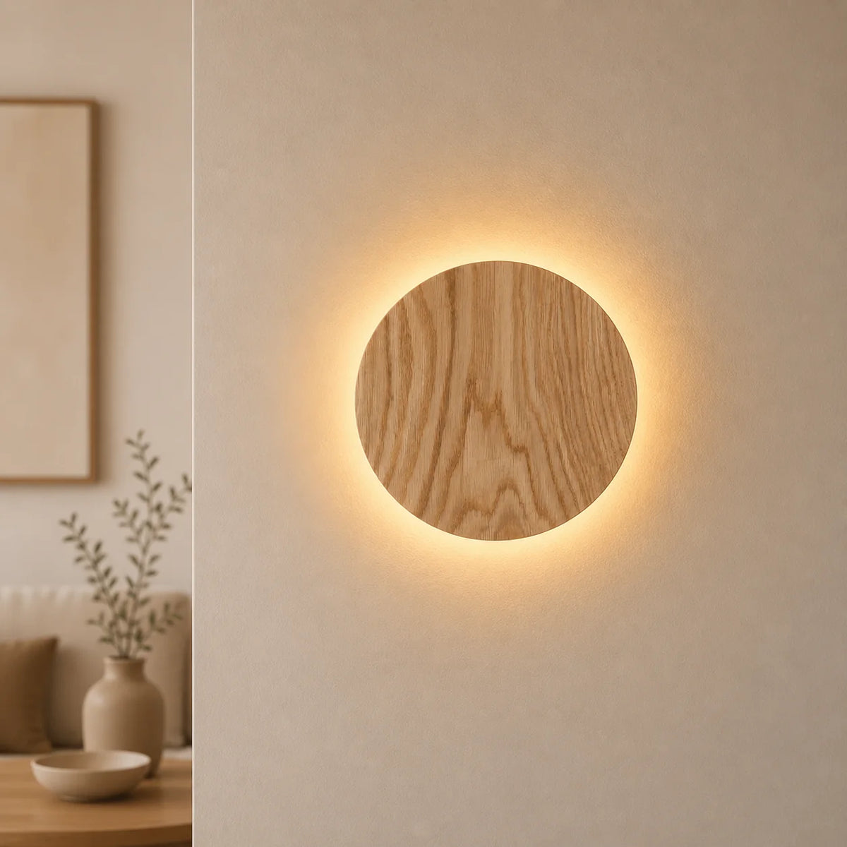 Applique Da Parete LED Rotonda con Effetto Legno - Illumina il Tuo Spazio con Atmosfera Calda 0