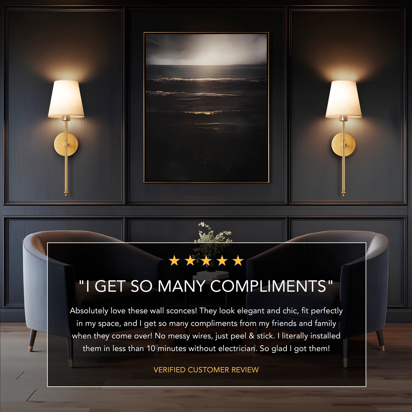 Applique Da Parete Wireless in Ottone con Paralume in Lino Ð Set di 2 per Illuminazione Elegante 3