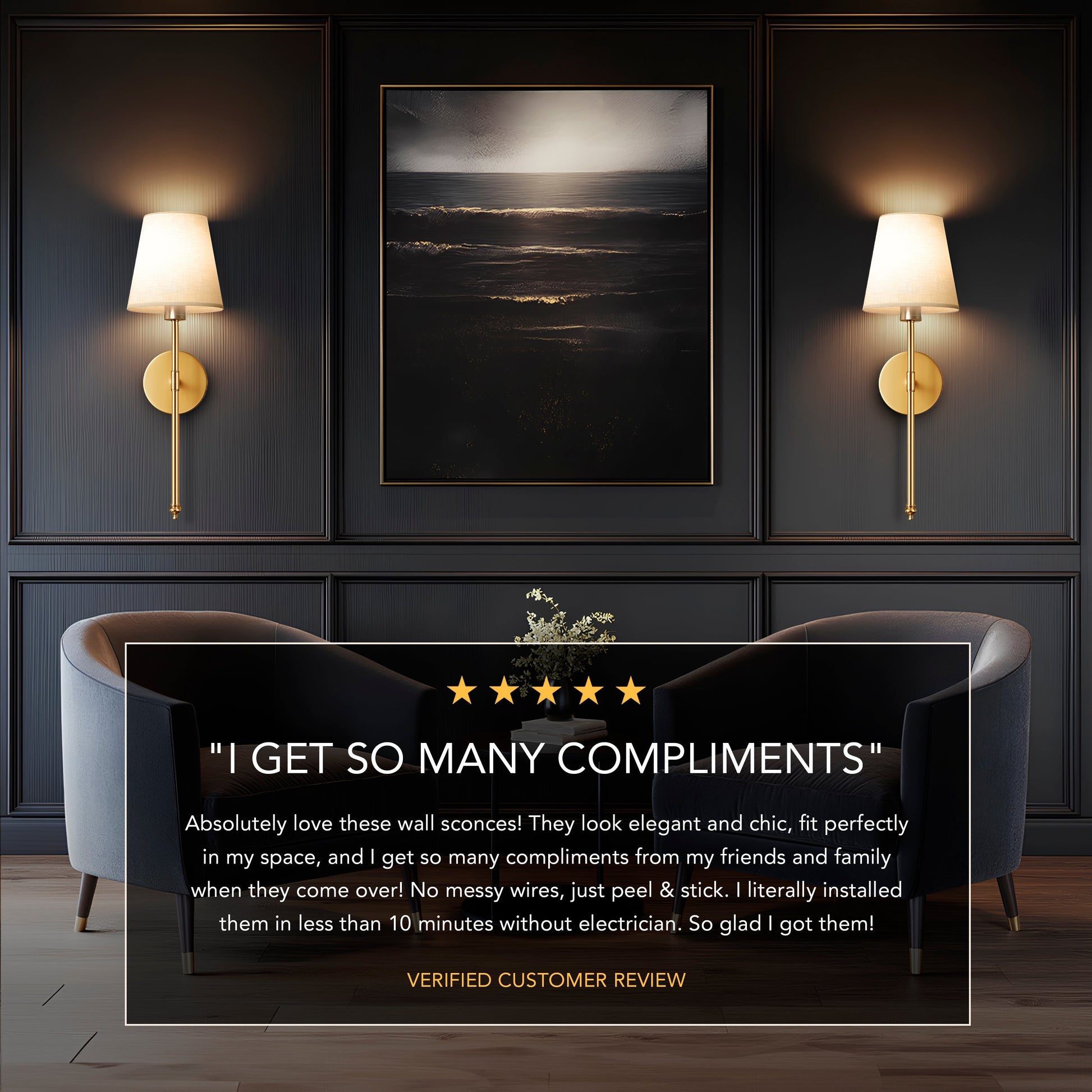 Applique Da Parete Wireless in Ottone con Paralume in Lino Ð Set di 2 per Illuminazione Elegante 3