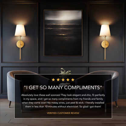 Applique Da Parete Wireless in Ottone con Paralume in Lino Ð Set di 2 per Illuminazione Elegante 3