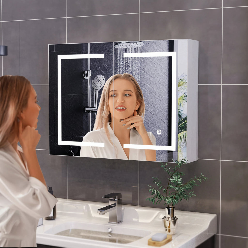 Armadietto Bagno con Specchio LED e Funzione di Memorizzazione - Design Elegante per Spazi Compatti 2