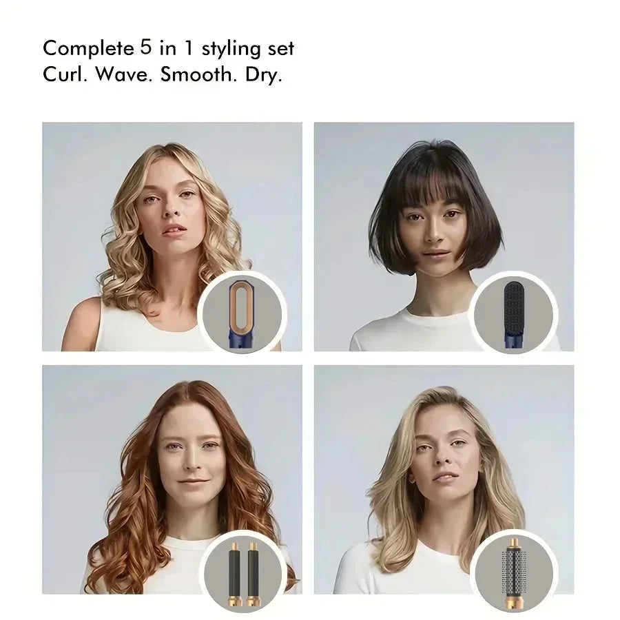 Asciugacapelli Elettrico 5-in-1 con Aria Calda e Funzione Arricciacapelli | Strumento Multifunzionale per Styling Professionale 5