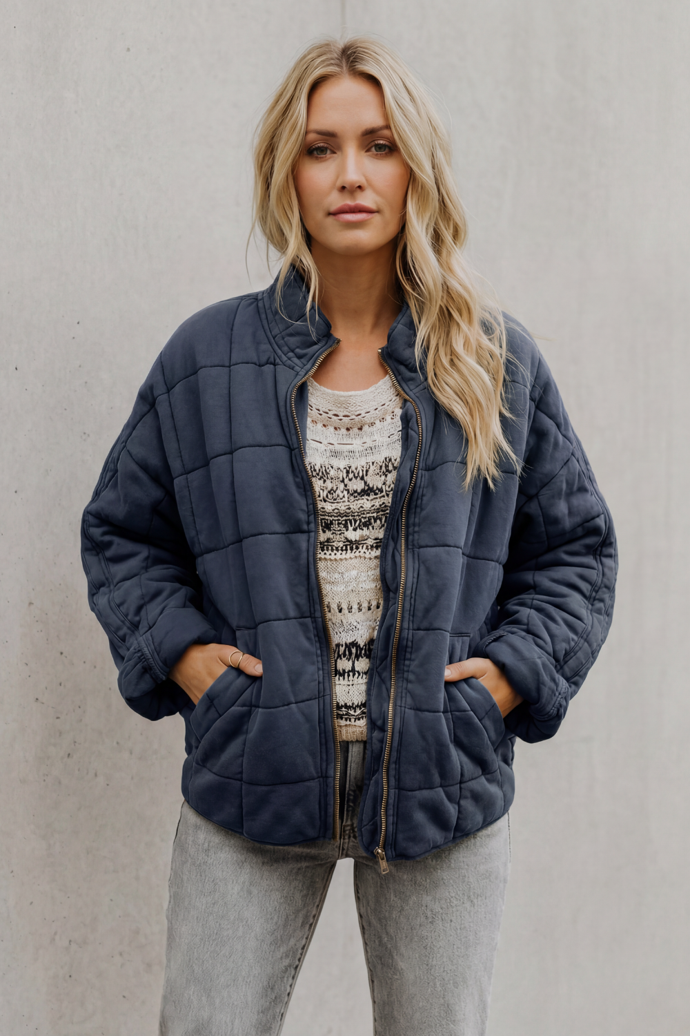 Gaia | Oversized Quilted Women's Jacket with High Collar and Slanted Pockets - Everyday Comfort