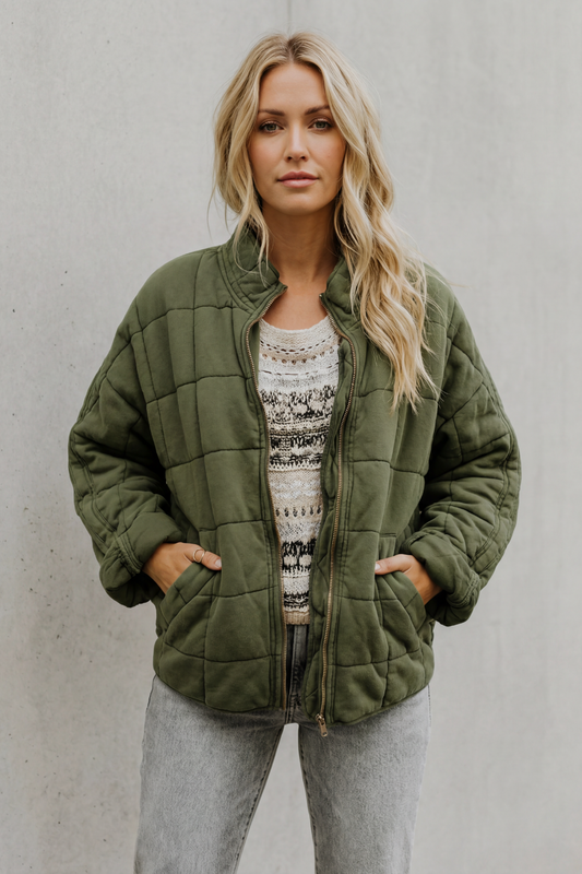 Gaia | Giubbotto Donna Trapuntato Oversize con Collo Alto e Tasche Oblique - Comfort Quotidiano