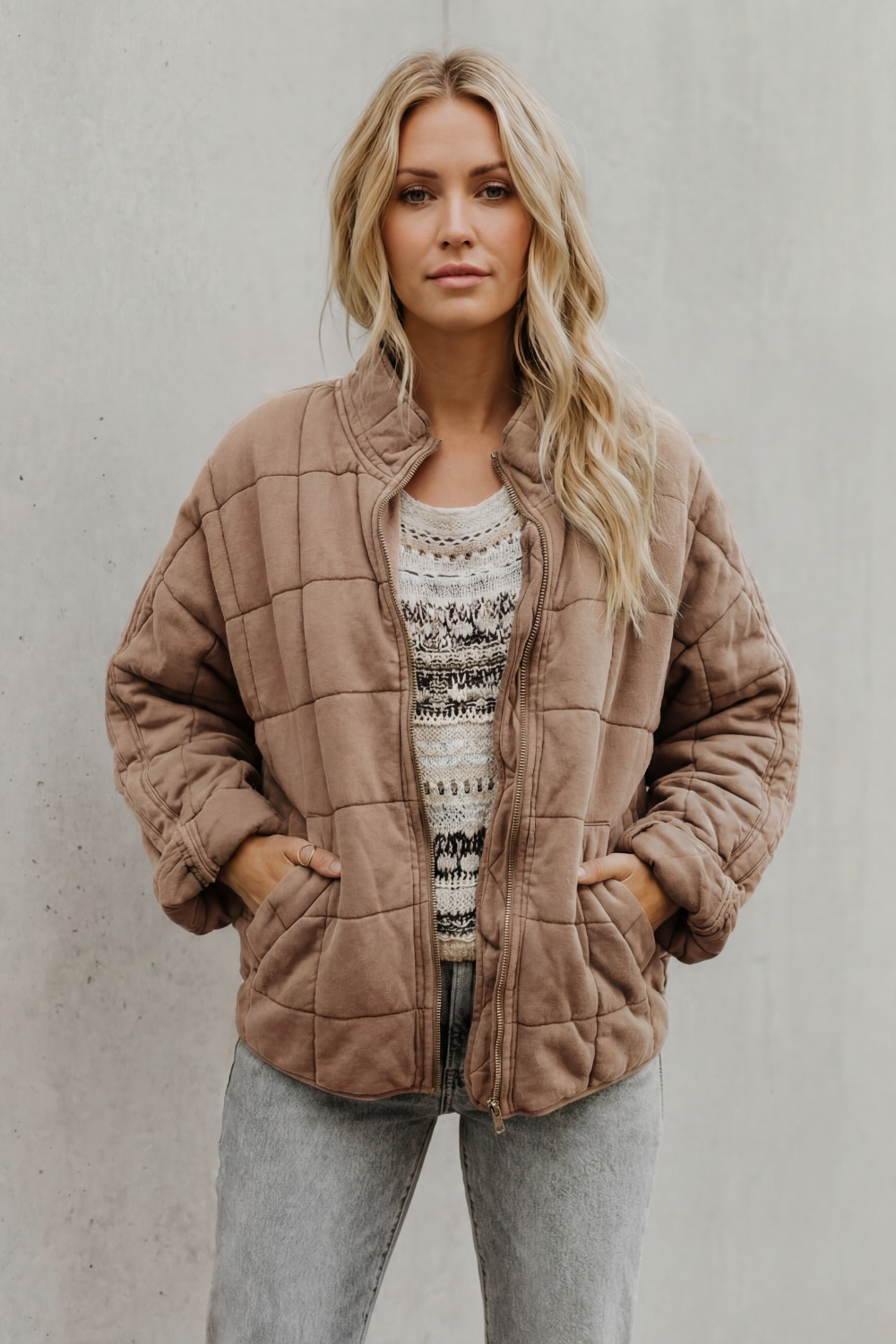 Gaia | Oversized Quilted Women's Jacket with High Collar and Slanted Pockets - Everyday Comfort