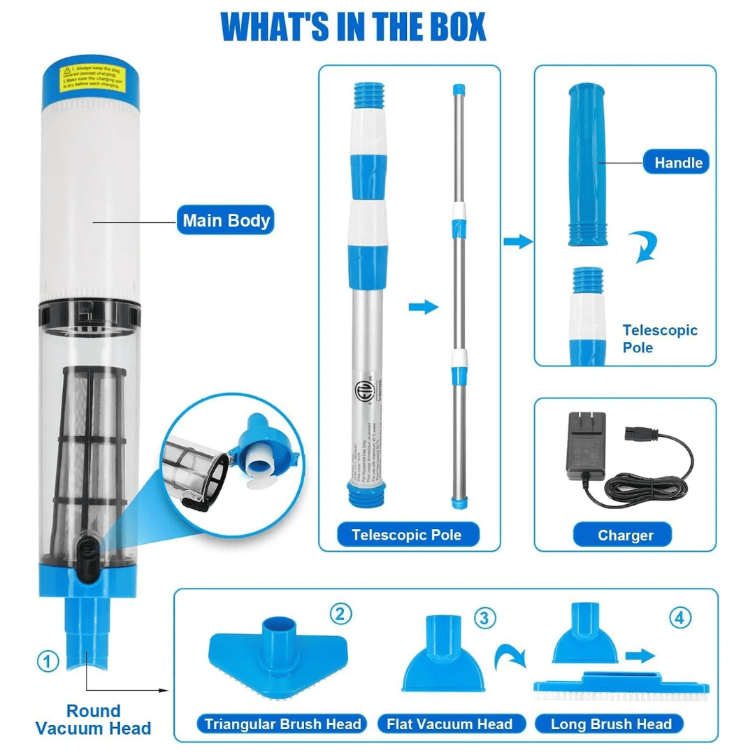 3-in-1 Rechargeable Pool Vacuum Cleaner with Long-lasting Battery | Efficient Cleaning for Perfect Pools