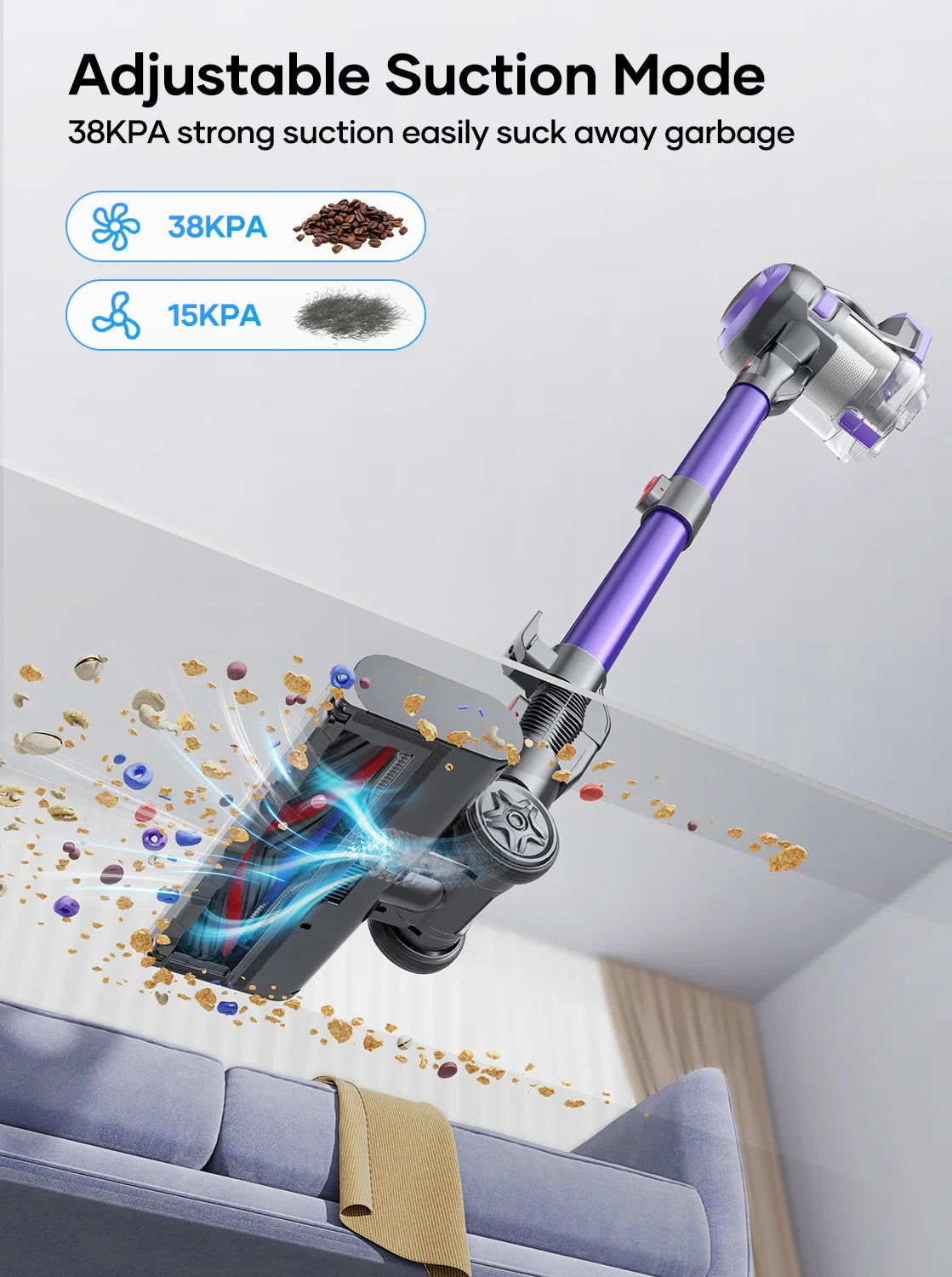 Cordless Vacuum Cleaner V10 Lite | Powerful 38000Pa Suction with Replaceable Battery | Deep Cleaning for Carpets and Floors