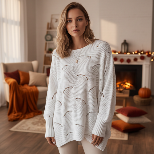 Alessandra | Maglione Donna Asimmetrico a Coste con Occhielli - Comfort Moderno